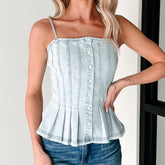 BXOXO Women Y2K Vintage Camisole Sleeveless Pleated Button Closure Solid Slim Fit Denim Top Summer Vest Retro Streetwear